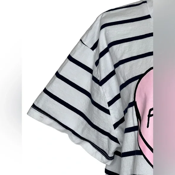 Friends TV Series Womens Tshirt White Blue Striped Short Sleeve Plus Size Heart - Picture 4 of 12